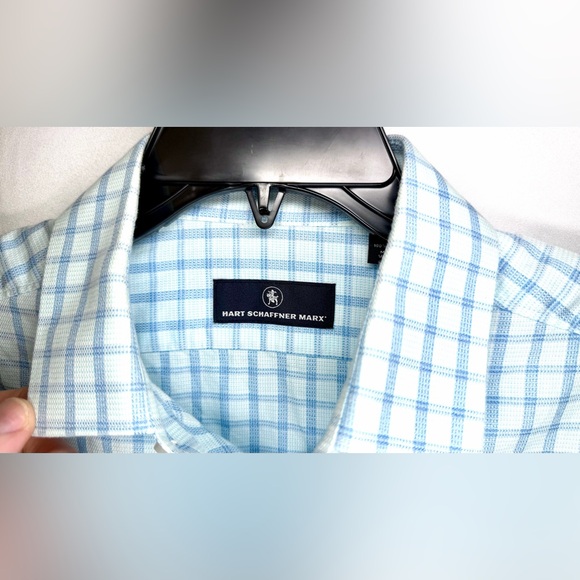HART SCHAFFNER MARX Shirt size M white blue plaid Button up short sleeve - Picture 3 of 6
